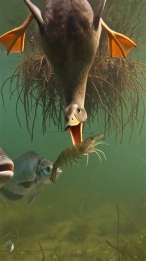 Watch how a duck catches fish underwater. #youtubeshorts #fishing #fish #wildlife