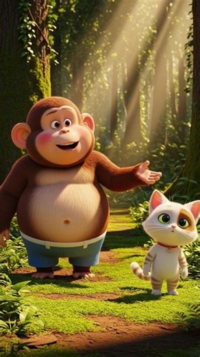 Monkey Meets Cute Kitten in Magical Forest 🐒😺✨