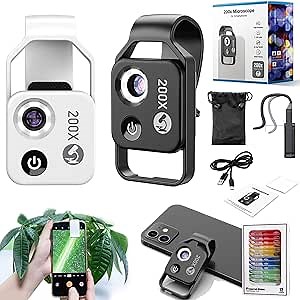 Nano Zoom-Nano Zoom 200x for iPhone, Nanozoom-Nanozoom 200x for iPhone,Phone Microscope with CPL Lens & LED Light,Pocket Phone Microscopes (Black+White)