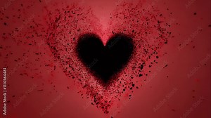 Abstract particles forming a heart shape, with intense red and black particles symbolizing a sudden heart attack