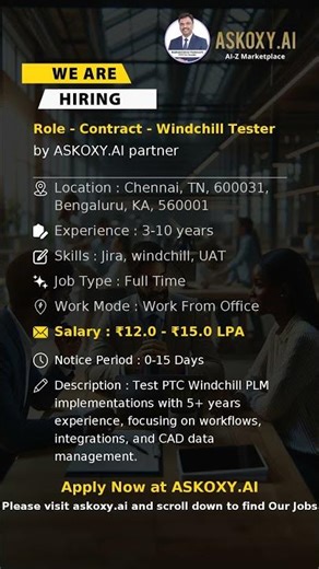 Hiring Windchill Tester 🚀 | PLM Jobs | Chennai & Bangalore | ₹12–15 LPA