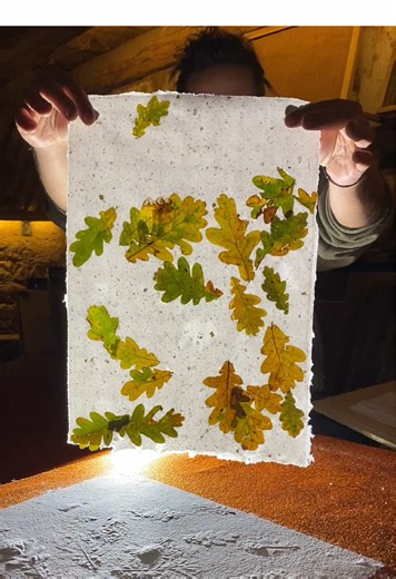 Papier recyclé avec inclusion de feuilles de chêne ! Un papier idéal pour la création de luminaires ou l’encadrement. Toutes les collections avec inclusion de feuilles d’arbres sont disponibles dans la catégorie « créations originales » de notre boutique en ligne. #handmadepaper #papierartisanal #auvergne #livradoisforez #lespapiersdelagrange