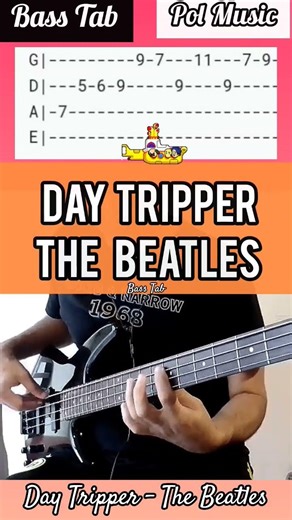 Day Tripper – The Beatles | Bajo con Tablatura en Pantalla 🎸🎶 #Shorts