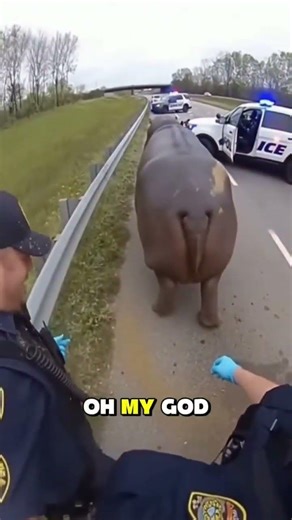 Police Bodycam Captures Hippo Loose on Highway 😳🦛