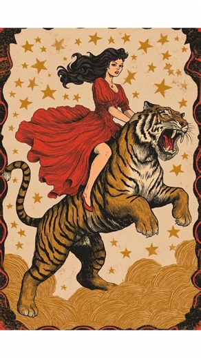 Woman Riding Tiger Print: Vintage Feminine Art, Mystical Power Poster, Boho Wall Decor - Etsy