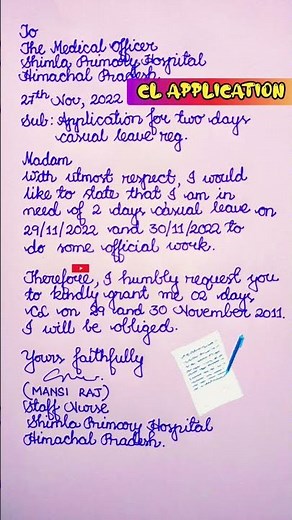CL application| How to write CL lettet| Application for casual leave| Casual leave letter