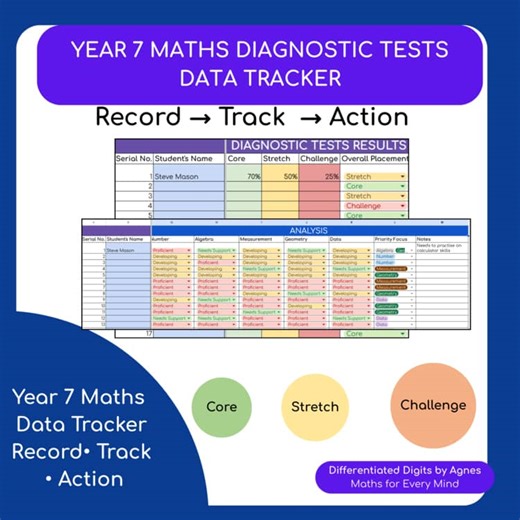 Year 7 Math Data Tracker | Excel Diagnostic Results, Differentiation & Progress
