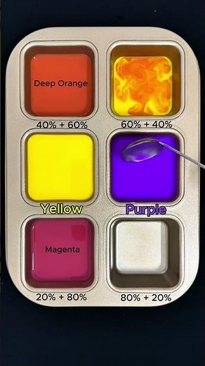Create 4 colors from 2 colors: Yellow + Purple #asmr #mix #colormixing #colors #mixing #relaxing
