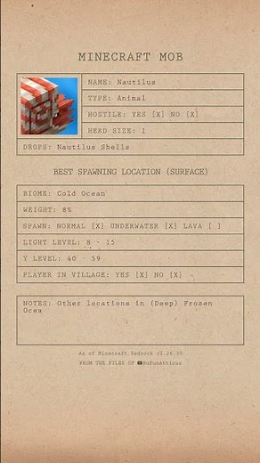 Nautilus — The Mob Farmer's Almanac #minecraft #minecraftfarm #minecraftmobs #bedrock