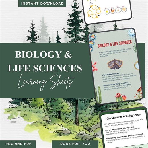 Biology & Life Sciences Learning Sheets Printable PDF PNG | Science Study Notes | Biology Worksheets | Study Guide - Etsy