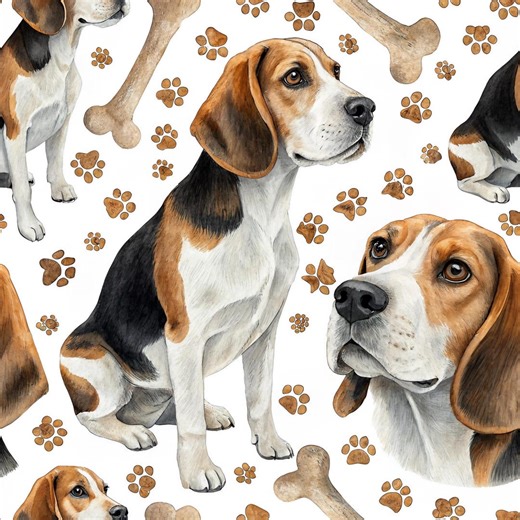 Beagle Digital Pattern: Watercolor Dogs, Paws, Bones, Seamless, Repeat, Printable, Dog Lover Design, Commercial License Included - Etsy