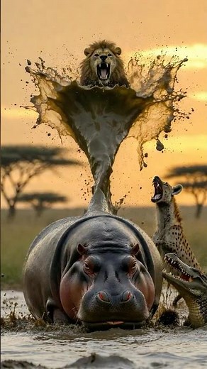 Hilarious Hippo Sprays Poop on Predators – Lion, Hyena, Croc Get Destroyed! 🤣