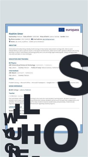 European Resume Format | Europass CV