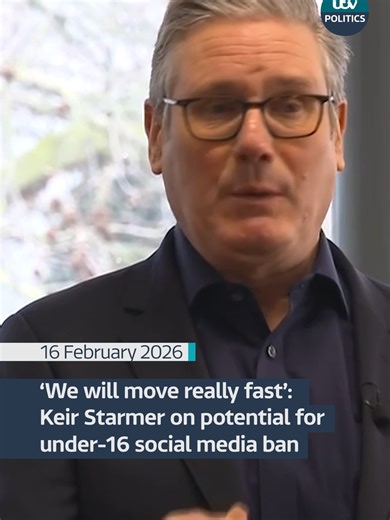 Prime Minister Keir Starmer says he will 'move really fast' after a consultation into a social media ban for under-16s ends in the summer #politics @itvnews