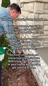 Getting rid of bugs doesn't have to cost you hundreds. Pestie is the DIY cost-effective solution that only takes minutes to apply! ✅ 💰 1/4 the cost of pest control companies ⚡️ Spray only 4x a year 🕷 Works on 100 types of bugs 🏡 Family & pets friendly 🙌 Easy to apply & works indoors "I used one application and haven’t seen a single spider since. I am quite literally resting easier these days." - Sierra F. Stop waking up to those pests and get your kit today! Free shipping & results guarantee