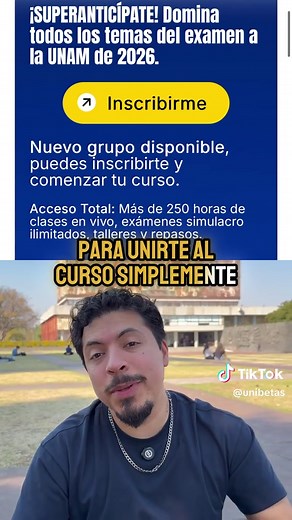 Aspirante a la UNAM 💙 Si sientes que son demasiados temas 😵‍💫 este curso te prepara desde cero con clases en vivo, simulacros y talleres. 🔥 👉 El nuevo grupo inicia este 9 de marzo, pero no tienes que esperar para comenzar a estudiar. Al inscribirte, recibes acceso a todo el contenido y puedes entrar a todas las clases en vivo del G3 (en curso), G2 (grabado) y G1 (grabado). ¿Qué incluye este curso? 🎥 250 horas de clases en vivo por grupo 📚 Cientos de horas grabadas disponibles 24/7 📝 Simu