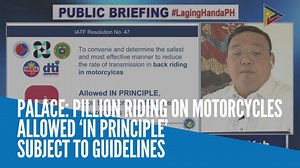 Presidential spokesperson Harry Roque on Saturday said that pillion riding, or having a passenger riding at the back of a driver on a motorcycle has been allowed “in principle.” Video by PTV | INQUIRER.net