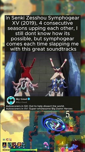 In Senki Zesshou Symphogear XV (2019), 4 consecutive seasons upping each other, I still dont know