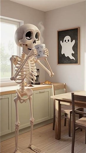 AI Whimsy Day in My Life: A Skeleton! 🪥☕💻🛏️✨💀