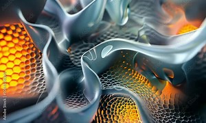 Abstract undulating fabric structures texture video animation, ai generated. Warm orange lighting organic patterns animated footage HD clip seamless motion graphics. Futuristic soft curves concept