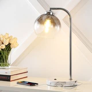 JONATHAN Y Penta 20" Industrial Contemporary Iron/Glass LED Task Lamp with USB Charging Port, Chrome/Smoke Gray - Bed Bath & Beyond - 36372801