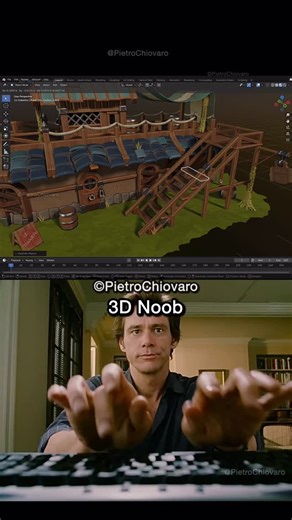 Pietro Chiovaro on Instagram: "🚨Read 👇 Why does building anything in 3D take forever at first? You start blocking things out, and suddenly you’re spending 3 hours modeling every single step of a staircase by hand… just for it to still look off. Meanwhile, other artists are posting polished exteriors and full environments daily, and you’re stuck duplicating mesh after mesh like it’s the 1800s. Sound familiar? Here’s the truth: you’re not slow, you’re just not optimized yet. The difference betwe