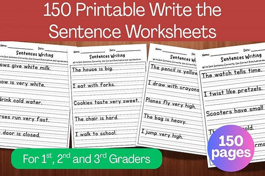 1st-3rd Grade Sentence Writing Practice Worksheets: 150 Printable Activities (PDF Download) - Etsy