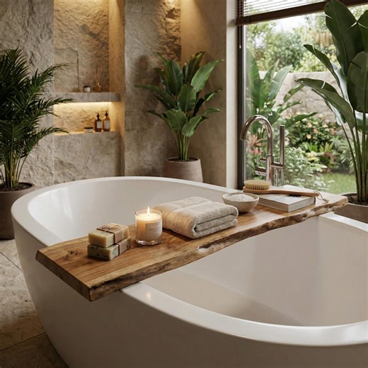 Oak Wood Bathtub Tray | Handmade Wooden Bath Caddy | Natural Spa Bathroom Accessory | Rustic Modern Decor. - Etsy