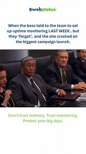 Your campaign is live. Your audience is ready. Your website? 🫠 “I choose chaos.” Downtime doesn’t just break a page — it breaks trust, sales, and momentum. With WebStatus247 watching your site 24/7, you’ll never have to panic-refresh during your biggest moment again. 👉 Protect your launch. Protect your revenue. 🌐 www.webstatus247.com 📞 351-910941015 #WebStatus247 #NoMoreDowntime #BusinessGrowth #DigitalLife #StayOnline #OnlineSuccess #officememe #workmemes #websitemonitoring #uptimemonitorin