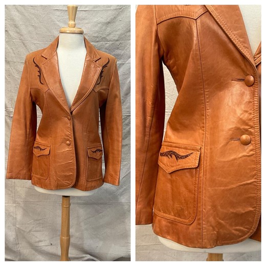 1970s H&H Leather Western Blazer Jacket | Snakeskin Inlay | Made in California | Southwestern Caramel Color Dressy Fitted Leather | MEDIUM - Etsy