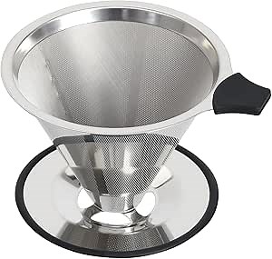 Amazon.com: Pour Over Coffee Dripper Filter: Reusable Stainless Steel Coffee Filters - Metal Cone Filter Paperless Single Cup Coffee Maker 1-2 Cup with Double Mesh & Non-slip Cup Stand Sliver: Home & Kitchen