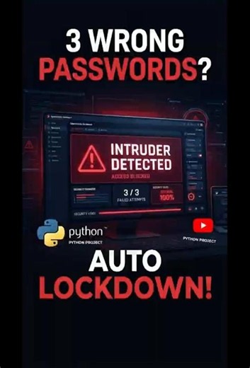 🚨 3 Wrong Passwords… Then Python Locked Everything! 😳 #Python #CyberSecurity #Coding