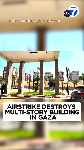 12K views · 72 reactions | Video shows the moment an Israeli missile struck a multi-story building near a hotel in northwest Gaza. Part of the ceiling of the hotel’s entrance can be seen falling as a man stands nearby. | ABC 7 Chicago | Facebook