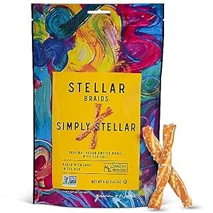 Stellar Snacks Pretzel Braids, Sea Salt, 5 Oz (Pack of 6), Gourmet Pretzel Sticks, Vegan, Kosher, Non GMO, Peanut Free, Healthy Snack