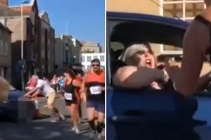 Angry woman drives straight through a marathon