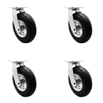 8 Inch Swivel Pneumatic Casters Set of 4 - Black Rubber Wheels - Includes 4 Swivel with Bolt on Swivel Locks - Heavy Duty Casters - 1,200 lbs. Total Capacity - Service Caster Brand