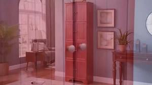 72.4" Tall Freestanding Wooden Pantry - 8 Doors, 4 Shelves - Vintage Design for Living, Kitchen, Dining & Office in Oak
