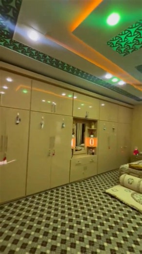 Luxury Bedroom Design 2026 💚 LED False Ceiling + Full Wall Almirah + Bed | Royal Room Interior