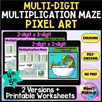 Multi Digit Multiplication Practice Pixel Art Maze - 2d x 2d and 2d x 3d