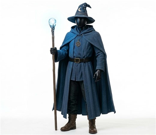 Midnight Blue Wizard Costume – Archmage Robe, Hooded Cloak, Moon Hat, Belt - Etsy