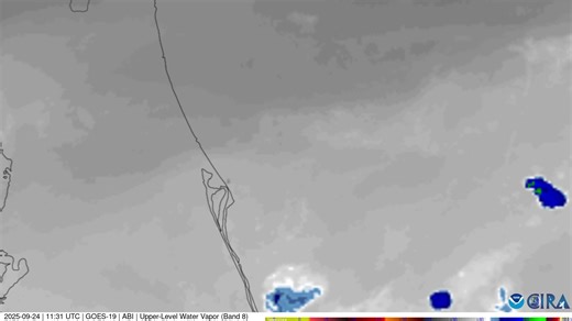NOAA's GOES East 🛰️ captured this morning’s launch of NOAA’s SWFO-L1 satellite on SpaceX’s Falcon 9 rocket! This water vapor imagery shows the rocket streaking through the atmosphere after liftoff from NASA Kennedy in Florida at 7:30 a.m. ET. | NOAA Satellite and Information Service