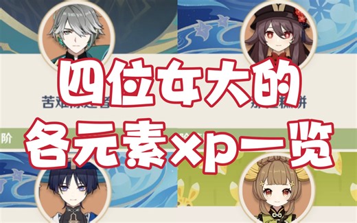 【原神】最新提瓦特人口普查：四位女大的各元素xp一览