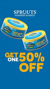 Buy one Wild Planet Skipjack Tuna at Sprouts Farmers Market, get one 50% OFF! Don’t miss the chance to stock up on this protein-packed pantry staple now! | Wild Planet Foods