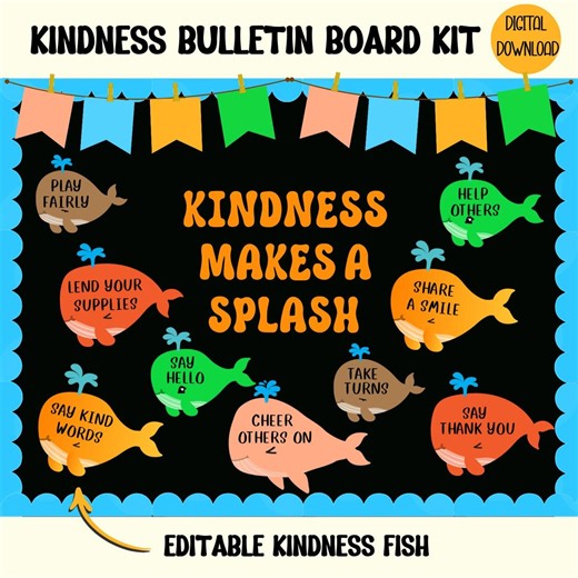 Kindness Bulletin Board Kit, Editable Fish SEL Classroom Decor, Ocean Bulletin Board, Printable Door Display, School Counseling Decor - Etsy