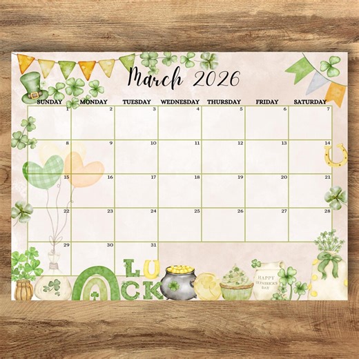 St. Patrick's Day Fillable Calendar March 2026, Editable Printable Planner Digital Download, Monthly Schedule Kids School Home Work Office - Etsy