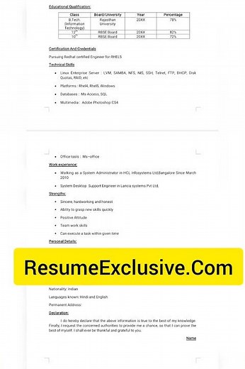 Linux Fresher Resume Format