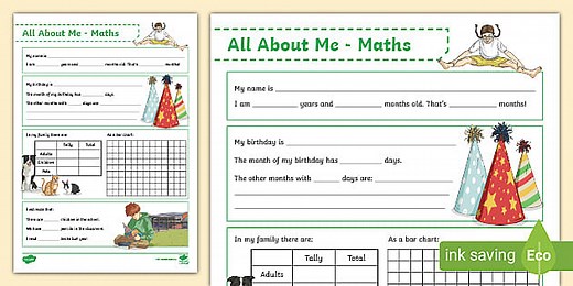 All About Me Maths Display Poster Worksheet Year 3-4
