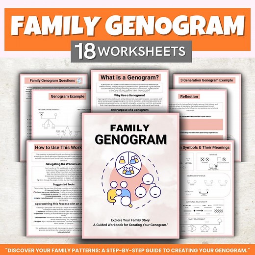 Family Genogram Worksheets, Mental Health Genogram, Counseling Worksheet, Therapy Tool, Family Therapy, Therapy Office, Therapy Resources - Etsy