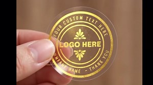 Custom Clear Stickers Personalized Round Label Stickers Create Your Own Text Logo Self Inking Metal Gold Stickers for Wedding Party Favors Party Baptism (Style 1)