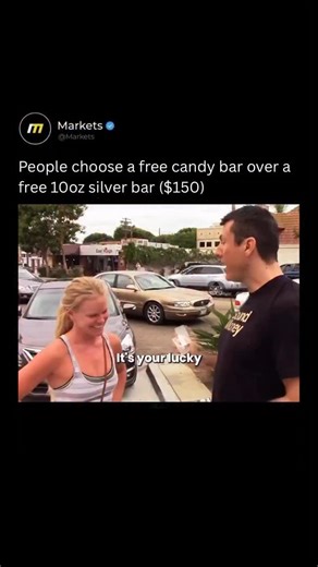 Nature is Scary on Instagram: "If you’re not following @MARKETS yet, we highly recommend you to do so. @MARKETS is a page dedicated to delivering insightful, accurate knowledge on global markets & world news. - In 2015, media analyst Mark Dice ran a simple experiment: choose between a Hershey chocolate bar or a 10-oz silver bar. Many people took the chocolate. Today, that silver is worth roughly $1000-$1100, while the chocolate delivered only a moment of satisfaction. A small choice that reveals
